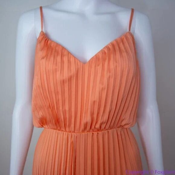 NEW EXPRESS metallic cutout pleated‎ maxi dress in coral , women's size L - Picture 13 of 16